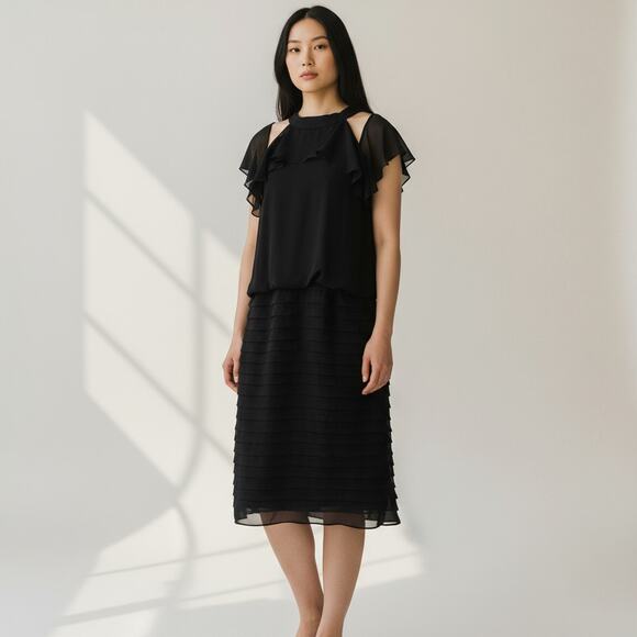 NWT Scarlett Tiered Dress Womens Size 18T Black Cold Shoulder Cocktail Dress - Picture 3 of 10